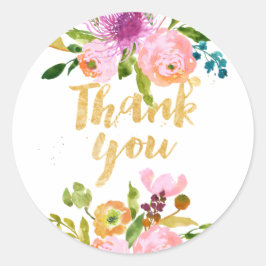 Pegatina Redonda PixDezine acuarela floral/rosa ranunculus