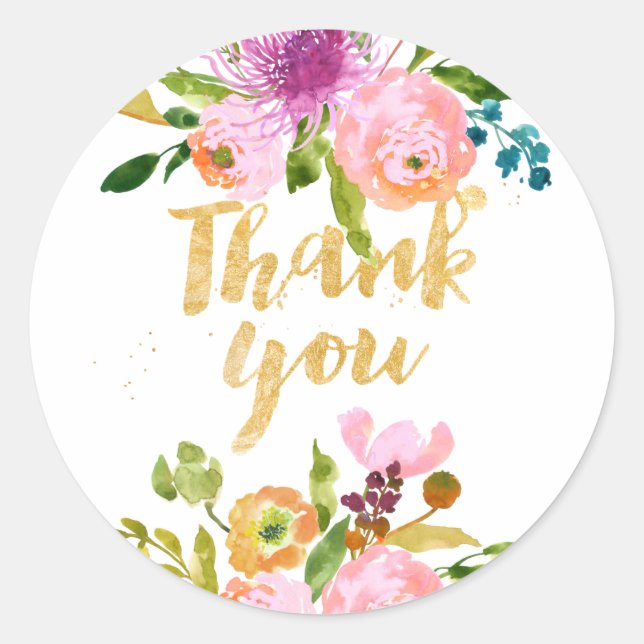 Pegatina Redonda PixDezine acuarela floral/rosa ranunculus (Anverso)