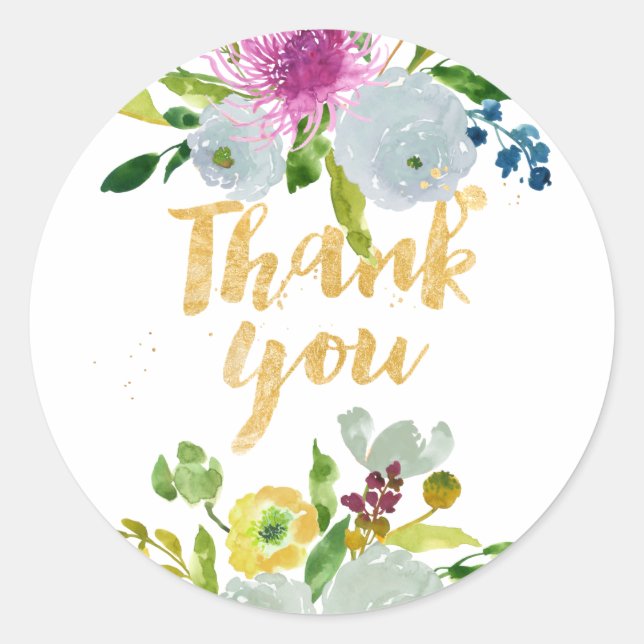 Pegatina Redonda PixDezine acuarela floral/verde ranunculus (Anverso)