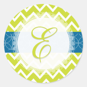Pegatina Redonda PixDezine chevron/lime/colores monogramo/diy