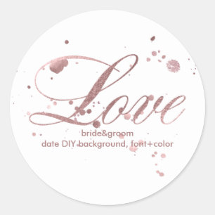 Pegatina Redonda PixDezine Dazzled Faux Rosa Gold/love