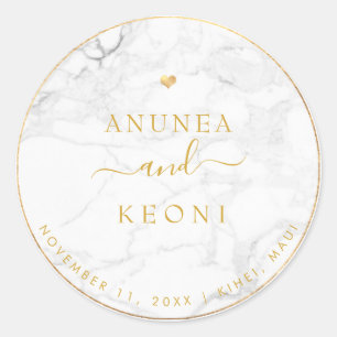 Pegatina Redonda PixDezine Marble Faux Gold Heart