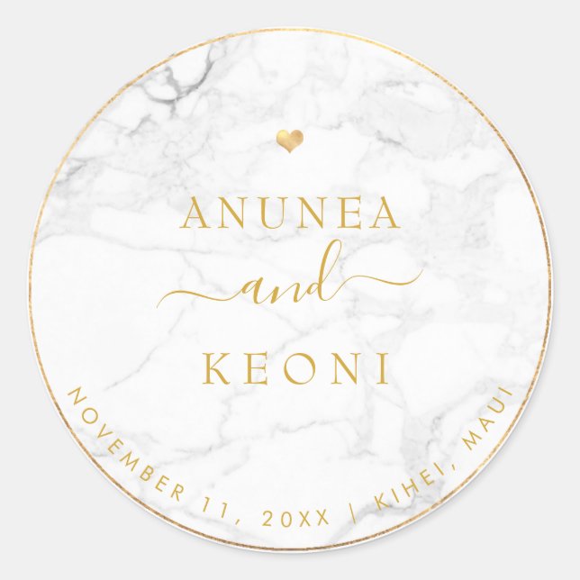 Pegatina Redonda PixDezine Marble Faux Gold Heart (Anverso)