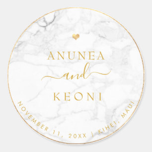 Pegatina Redonda PixDezine Marble Faux Gold Heart