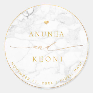 Pegatina Redonda PixDezine Marble Faux Gold Heart Classic Round Sti