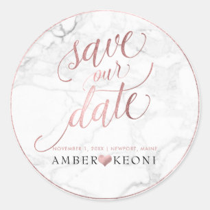 Pegatina Redonda PixDezine Marble/Faux Gold Save Our Date