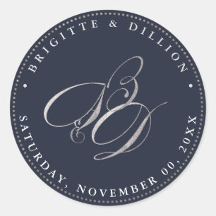 Pegatina Redonda PixDezine Monograma Falso Plateado (A-Z)