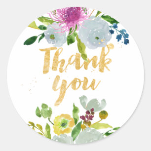 Pegatina Redonda PixDezine ranúnculo floral acuarela/verde