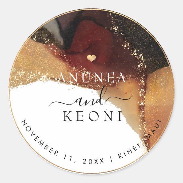 Pegatina Redonda PixDezine Resumen de tinta de alcohol falso oro (Anverso)