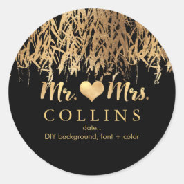 Pegatina Redonda PixDezine Willow Leaves/fondo falso de oro/bricola