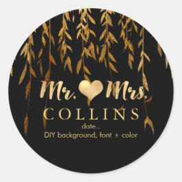 Pegatina Redonda PixDezine Willow Leaves/fondo falso de oro/bricola