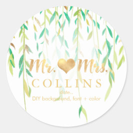 Pegatina Redonda PixDezine Willow Leaves/fondo falso de oro/bricola