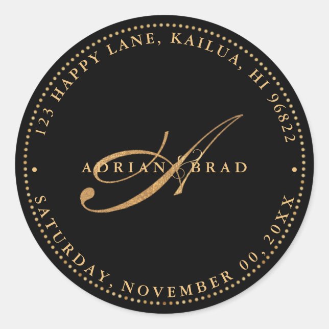 Pegatina Redonda PixDezines A-Z Script Monograma Faux Gold (Anverso)