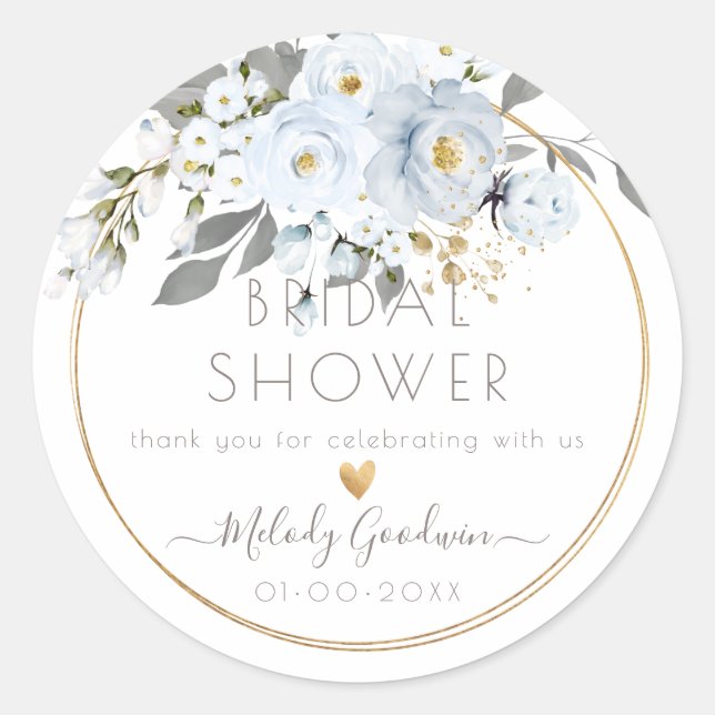 Pegatina Redonda PixDezines Acuarela Dusty Rosas Azules Foliage Ash (Anverso)