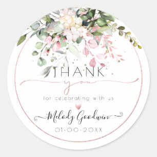 Pegatina Redonda PixDezines Acuarela Elegante Clavel Gum Eucalipto