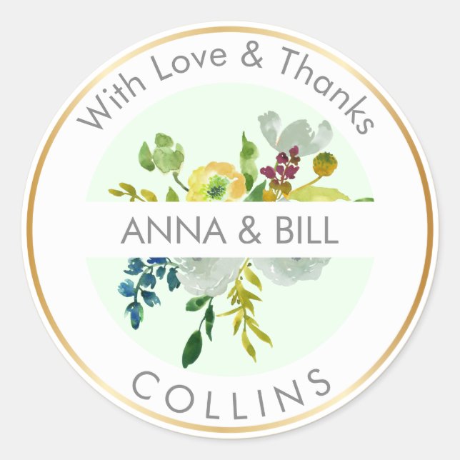 Pegatina Redonda PixDezines Acuarela Floral/Ranunculus/Gracias (Anverso)