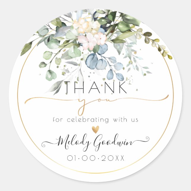 Pegatina Redonda PixDezines acuarela Goma Azul Rústico Eucalyptus (Anverso)