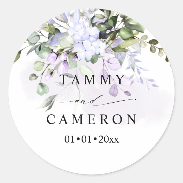 Pegatina Redonda PixDezines Acuarela Morado Polvoriento Goma Eucali (Anverso)