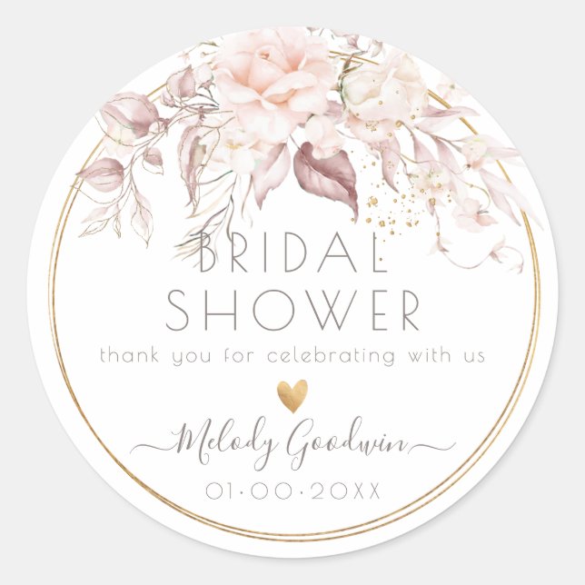 Pegatina Redonda PixDezines acuarela Rosas de Rubor en un Rosa polv (Anverso)