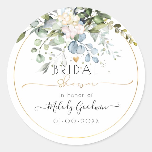 Pegatina Redonda PixDezines Acuarela Rústica Eucalipto Blue Gum (Anverso)