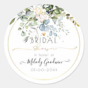 Pegatina Redonda PixDezines Acuarela Rústica Eucalipto Blue Gum Azu