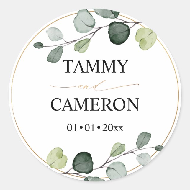 Pegatina Redonda PixDezines Acuarela Rústica Verde Eucalipto (Anverso)