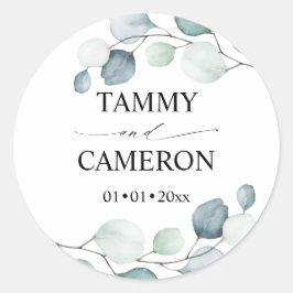 Pegatina Redonda PixDezines acuarela rústica verde eucalipto C