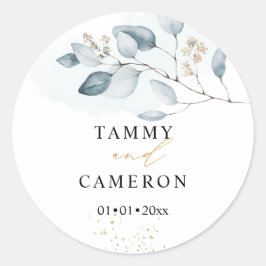 Pegatina Redonda PixDezines Acuarela Simple Eucalipto Goma Azul