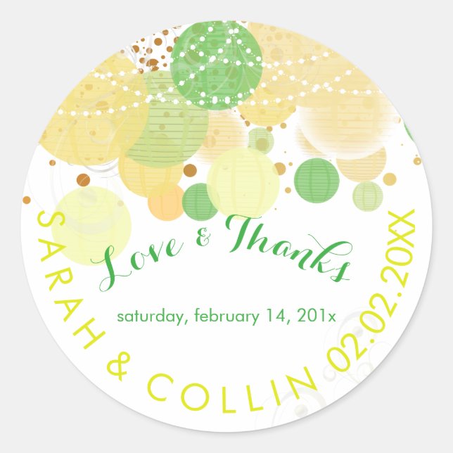 Pegatina Redonda PixDezines amarillo/verde/farolillos/fondo del día (Anverso)