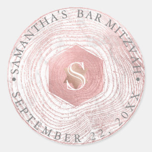 Pegatina Redonda PixDezines Anillos de árbol de oro rosa falso Mitz