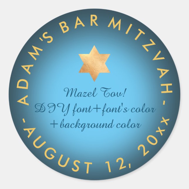 Pegatina Redonda PixDezines Bar Mitzvah/Bat Mitzvah/DIY color (Anverso)