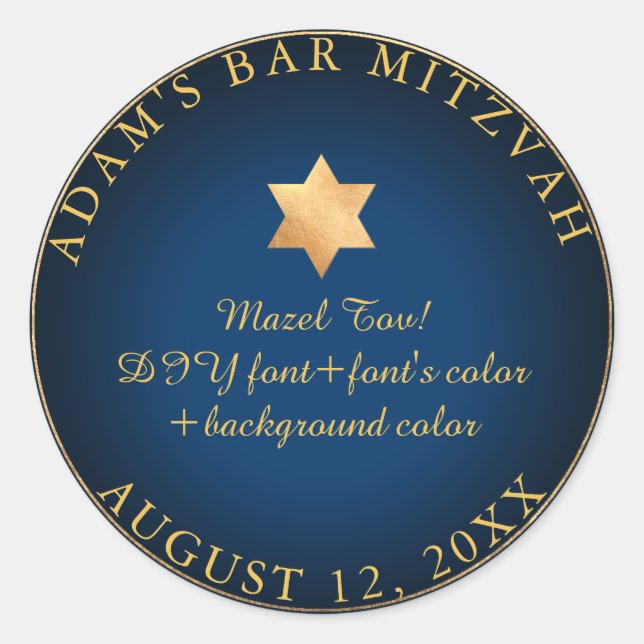 Pegatina Redonda PixDezines Bar Mitzvah/Bat Mitzvah/DIY color (Anverso)