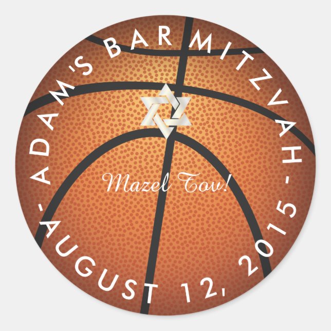 Pegatina Redonda ✡ PixDezines Basketball Mitzvah (Anverso)