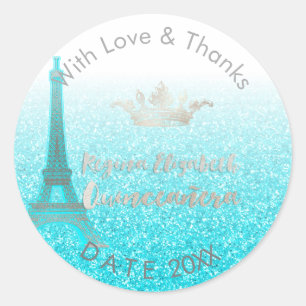 Pegatina Redonda PixDezines Blue Eiffel/Sweet 15/DIY Gracias