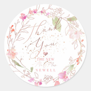 Pegatina Redonda PixDezines Blushing Romance, Agradecimiento acuare