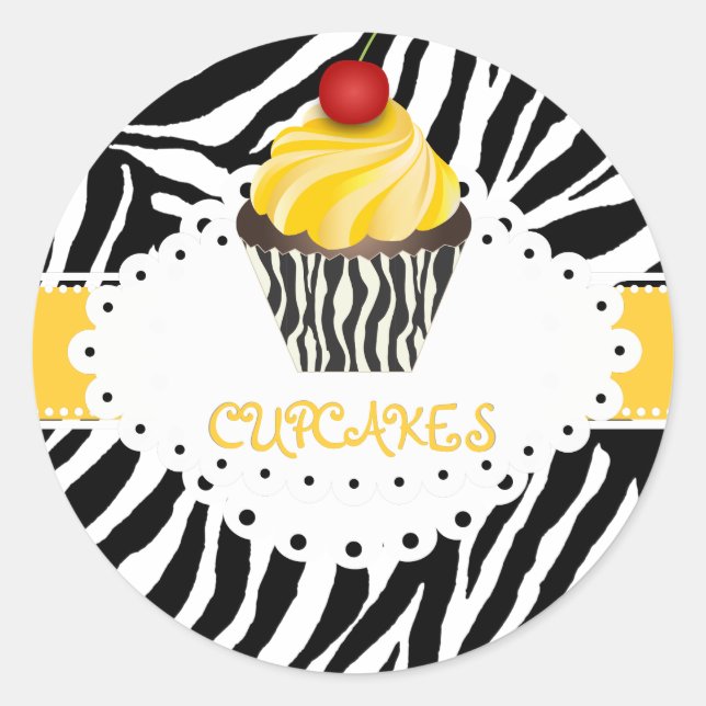 Pegatina Redonda PixDezines cebra+cupcake/DIY color (Anverso)