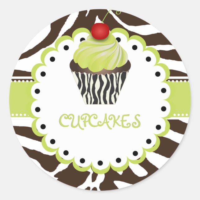 Pegatina Redonda PixDezines cebra+cupcake/DIY color (Anverso)