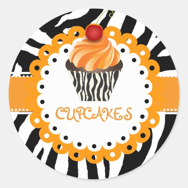 Pegatina Redonda PixDezines cebra+cupcake/DIY color (Anverso)