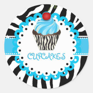 Pegatina Redonda PixDezines cebra+cupcake/DIY color