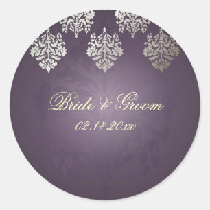 Pegatina Redonda PixDezines Damask 6 Plum + pegatinas de plata fals