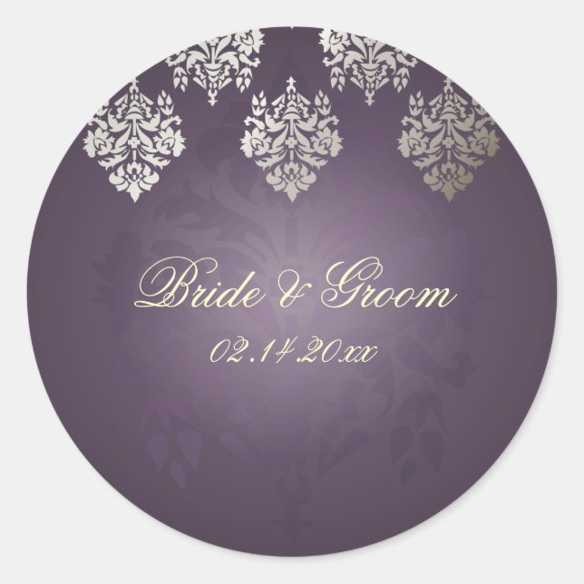 Pegatina Redonda PixDezines Damask 6 Plum + pegatinas de plata fals (Anverso)