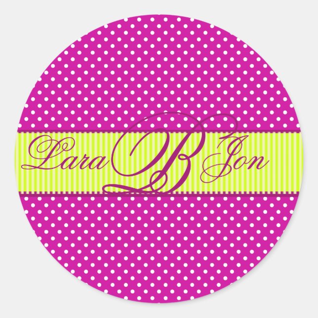 Pegatina Redonda PixDezines DIY Polkadots/lime verde+fuschia (Anverso)