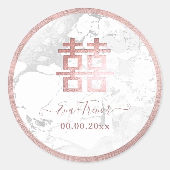 Pegatina Redonda PixDezines doble felicidad mármol rosa oro (Anverso)