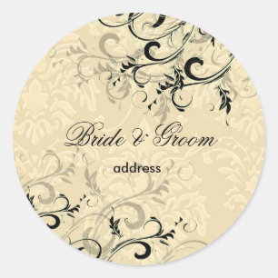 Pegatina Redonda PixDezines EBONY SWIRLS/IVORY BAROQUE DAMASK