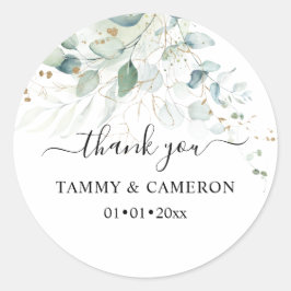 Pegatina Redonda PixDezines Elegante Acuarela Verdor Eucalipto