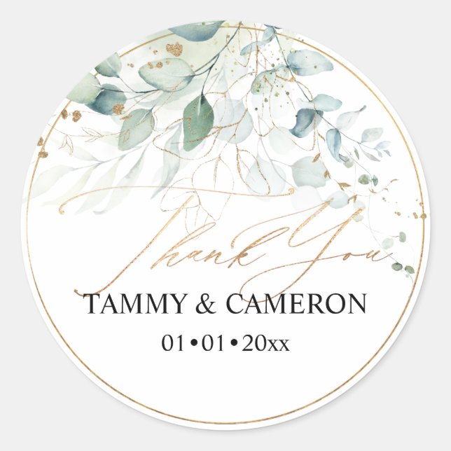 Pegatina Redonda PixDezines Elegante Greenery Eucalipto Acuarela  (Anverso)