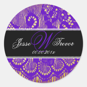 Pegatina Redonda PixDezines encaje vintage neón púrpura