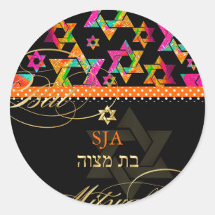 Pegatina Redonda PixDezines Estrellas psicodélicas/Bat Mitzvah
