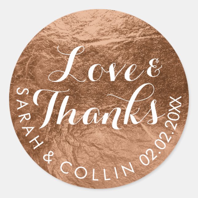 Pegatina Redonda PixDezines faux foil/copper/thanks/DIY text (Anverso)
