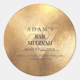 Pegatina Redonda PixDezines Faux Gold Bar Mitzvah / Bat Mitzvah